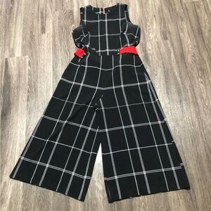 Tommy Hilfiger Plaid Jumpsuit with Red Belt, Wide Leg